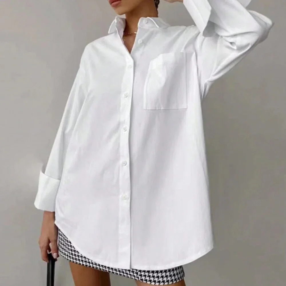 White Casual Women's Loose Long Sleeved Shirt - Picture 1 of 3
